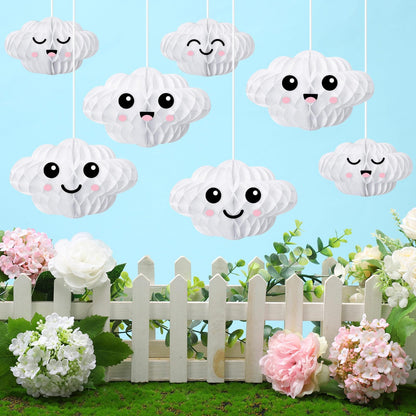 Affrolling 20 Pcs 3D Cloud Decorations Hanging Honeycomb Decor Artificial Cloud Ornaments for Ceiling Art Wedding Birthday Nursery Room Baby Shower Party Decorations (Medium,Cute Style)