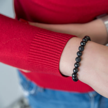 Karelian Heritage Black Shungite Beaded Bracelet, 8mm Handmade Stretchy Unisex, Crystal Healing Authentic Stone, Spiritual Chakra Balance Jewelry (Shungite & Lava Stone)