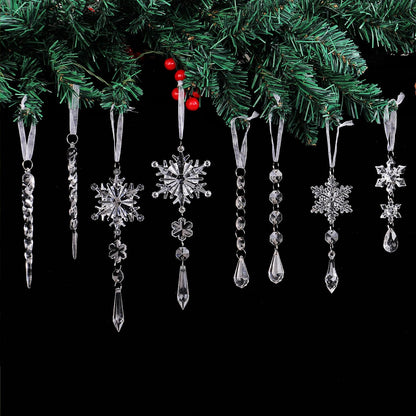 Christmas Tree Decoration Snowflake Icicle Drop Hanging Ornaments Crystal Ornaments Xmas Pendant 18pcs Winter Holiday Frozen Party Decorations Acrylic Christmas Supplies