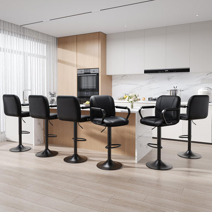 MALOL Set of 2 Modern Bar Stools with Backs - Adjustable High Chairs for Kitchen Island, Barstools for Home Bar, Island Stools, Sillas Altas para Barra de Cocina, Black PU Leather