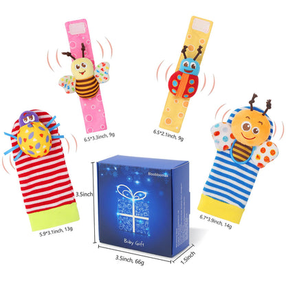 Bloobloomax Wrist Rattle Socks and Foot Finder Set, Infant Girl Boy Toys for Babies 0-36 Months, Newborn Hand & Foot Toys for 0 to 3 Years, Baby Shower Gifts Set (Dark Blue Gift Box)