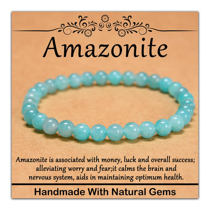 CHCCOYE 6mm Natural Healing Gemstone Bracelet Handmade Yoga Stretch Elastic Bracelet Stress Relief Crystal Jewelry for Men and Women (6mm Grade A Amazonite)
