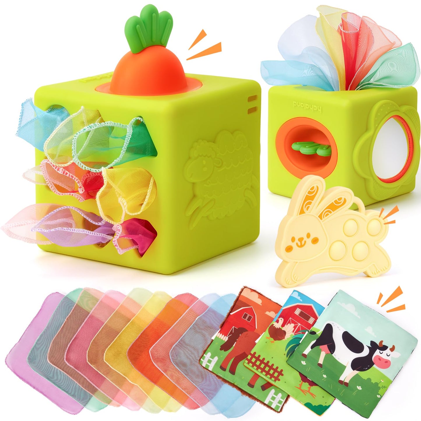 hahaland Baby Books 0-6 Months, Tummy Time Sensory Baby Toys and Baby Tissue Box Toy - Silicone Baby Toys 6-12 Months, Baby Shower Birthday Gifts for Boys Girl