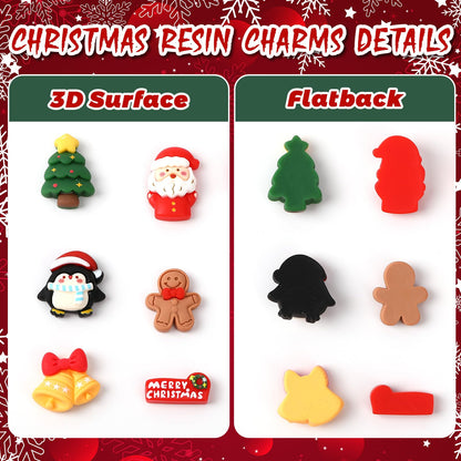 DTOFOOT 60 Pcs Mini Christmas Resin Charms，60 Styles Miniature Ornaments Flatback Resin Charms Beads for Scrapbook Phone Cases Hair Clips DIY Christmas Craft Supplies