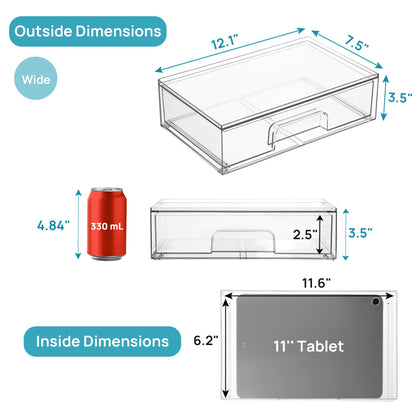Vtopmart 12.1''W Clear Stackable Storage Drawers,3 Pack Acrylic Plastic Organizers Bins for Makeup Palettes, Cosmetics, and Beauty Supplies,Ideal for Vanity, Bathroom,Cabinet,Desk Organization