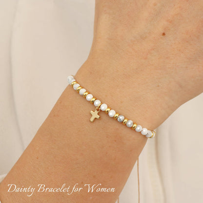 Raicegs Braided Howlite Cross Crystal Bracelet Natural Stone Beaded Bracelet for Women Faith Jewelry Healing Bracelet Christian Gifts for Women Religious Gifts