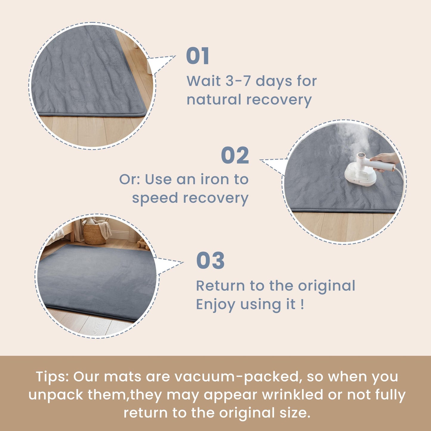 ACOMOPACK 1.3" Thick Baby Play Mat for Floor 50x50"-Memory Foam Water-Repellent Playpen Mat for Tummy Time,Non-Slip Soft Velvet Nursery Rug for Kids,Toddlers,Infants Crawling（Grey）