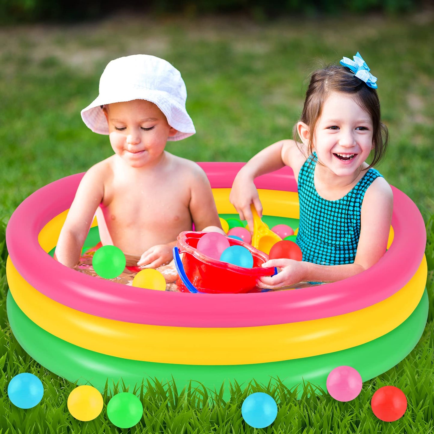 Honoson Inflatable Kiddie Pool Baby Pool with 50 Pcs Balls, Inflatable Swimming Pools Blow up for Beach Water Play Backyard Summer Indoor and Outdoor Party Supplies(35.4 Inch)