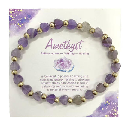 Zian Healing Crystal Stretch Bracelets for Women Men Handmade Colorful Love Heart Round Beaded Adjustable Bracelets Good Luck Yoga Chakra Stone Jewelry Gifts - Amethyst