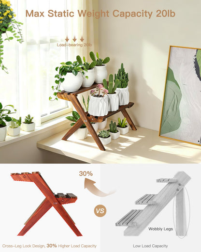 Jotboom 2 Tier Small Wood Plant Stand for Desktop, X-Frame Windowsill Plant Shelf Indoor, Table Top Mini Ladder Flower Pot Holder Display Rack for Succulent, Herbs, Decorations, Kitchen Spices