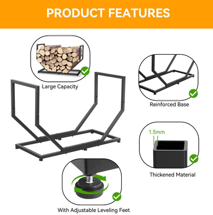 YENGOTH Firewood Rack Outdoor Indoor,31 Inch Firewood Holder,2.58ft Heavy Duty Metal Firepace Log Holder,Wood Storage Rack With Adjustable Feet,Black
