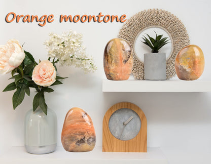 AMOYSTONE Single Orange Moonstone Rock Stones Collection Polished Crystal Healing Reiki Home Decor, Carved Polished, Irregular 0.7~1 LBS
