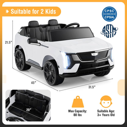 Costzon 2 Seater Ride on Truck, 24V Licensed Cadillac Kids Car Electric Vehicles w/Remote Control, 3 Speeds, LED Lights, Horn, Music, Story & 4-Wheel Spring Suspension, Ride on Car Toy for 3+ (White)