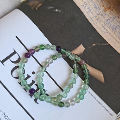 CHCCOYE 6mm Natural Healing Gemstone Bracelet Handmade Yoga Stretch Elastic Bracelet Stress Relief Crystal Jewelry for Men and Women (6mm, Fluorite)