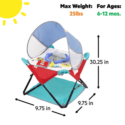 Bright Starts Pop 'N Jump Portable Baby Jumper, Foldable Indoor/Outdoor Baby Jumper with Sweet Treats with Sensory Activities, Ages 6–12 Months