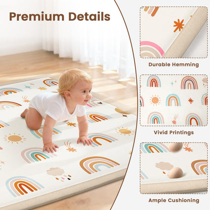 Omedecal 50"×50" Baby Play Mat for Floor & Playpen, 1.2" Thick High-density Foam Nursery Mat for Tummy Time, Soft Plush Carpet with Non-slip Bottom for Infant Toddler Baby Crawling & Playing (Rainbow)