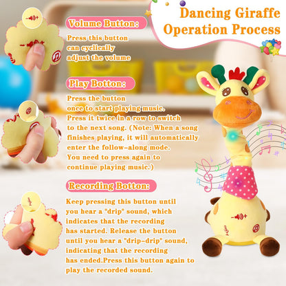 LLUKEME Dancing Talking Giraffe Toy for Baby Girl & Boy, Interactive Stuffed Animal Baby Toy Repeating What You Say, Glowing Musical Giraffe Gifts for Toddlers 1-3 Years Old, for Kids (Giraffe)
