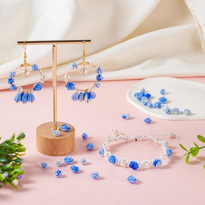 30Pcs Flower Carved Beads Cinnabar Carved Rose Beads Blue Shell Embossed Bead for Buddha Mala Necklace Bracelet Jewelry Making