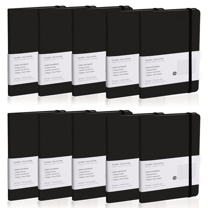EMOMAS Lined Journal Notebook, 10Pack Hardcover Notebook for Men & Women – Journals for Writing, Work, School, Home & Daily Notes, 160 Pages – Medium A5, 5.7"x8", 100 gsm Thick Paper (Black)