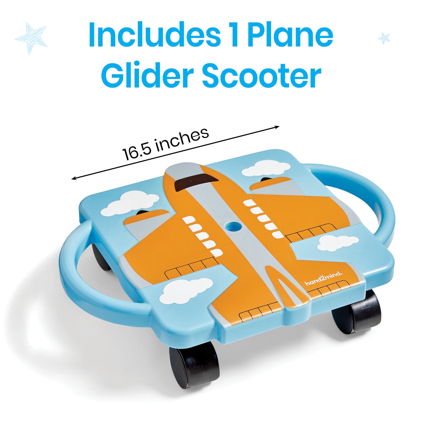 hand2mind Orange Plane Glider Scooter Board, Floor Scooter Board, Gross Motor Toys, Kids Exercise & Physical Education Equipment, Playground Toys, Indoor Active Play, Toddler Outdoor Activities