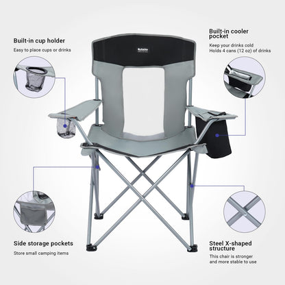 Byliable Camping Chairs Lawn Portable Foldable Camp Folding Lightweight Chair for Adults with Drink Holder and Cooler Pouch Outdoor for Camping, Lawn, Sports, Picnic, Music Festival, Gray Black