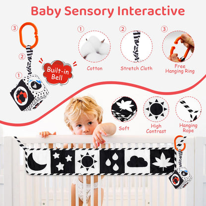 Black and White High Contrast Baby Toys for Newborn, Montessori Toys for Babies 0-6 Months Tummy Time Toys, Infant Newborn Sensory Toy 0-6 Months Soft Book for 0 3 6 6 9 12 Months Boy Girl