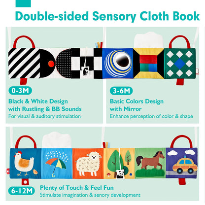 hahaland Baby Toys 0-6 Months - High Contrast Newborn Toys - Baby Tummy Time Books 0-6 Months with Crinkle, Squeaky Sounds, Touch Feel, Visual Stimulation