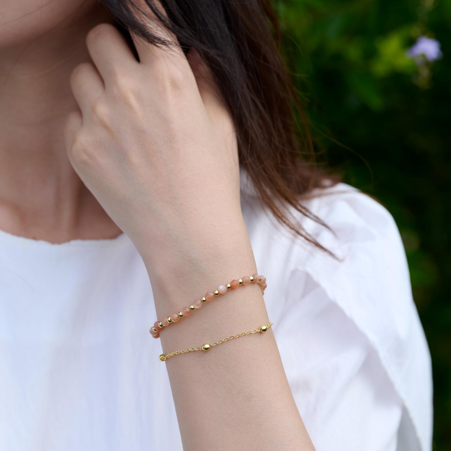Farfume Sunstone Crystal Bracelet Beaded Bracelets for Women 4mm Natural Stone Beads Gemstone Handmade Jewelry Valentine's Day Gifts