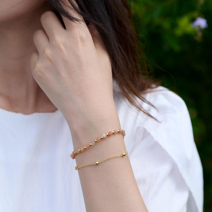 Farfume Sunstone Crystal Bracelet Beaded Bracelets for Women 4mm Natural Stone Beads Gemstone Handmade Jewelry Valentine's Day Gifts