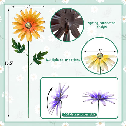 WKHOMEDECO Metal Flowers for Outside, 8 Pack Decorative Garden Stakes with Spring Design, 16.5 Inch Handmade Iron Outdoor Metal Garden Decor, Flickering Daisy Yard Art for Patio Lawn