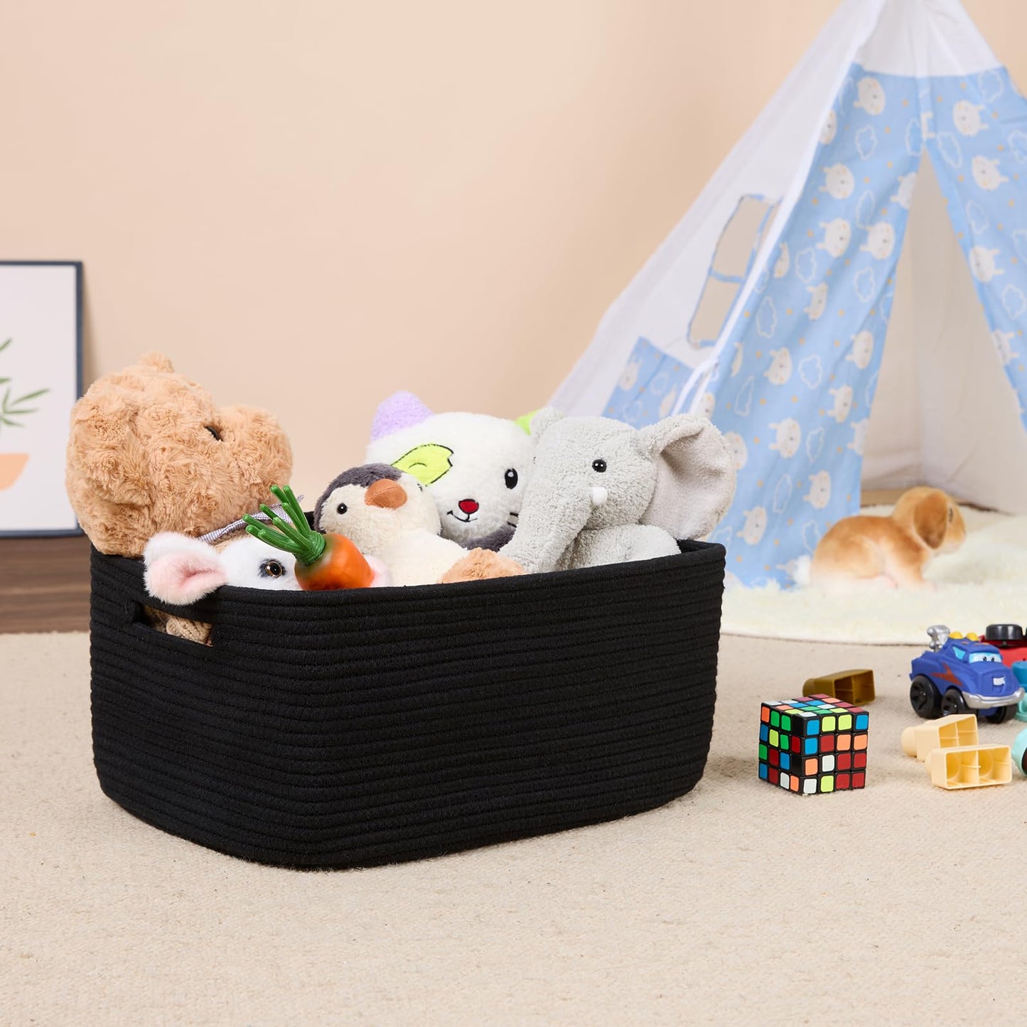 MiniArk Large Storage Baskets for Shelves, Closet Organizers Bins for Clothes Blanket Towels, Baby Nursery, Toy Baskets Box, Woven Rope Baskets, 17 x 13 x 7.5”, 2 Packs Black