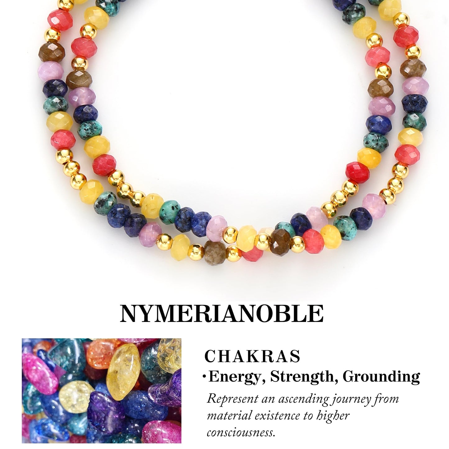 Nymerianoble Crystals and Healing Stones Chakra Bracelets, Natural Stone Beaded Bracelets for Women Adjustable Bracelet Inspirational Gifts for Women Wife