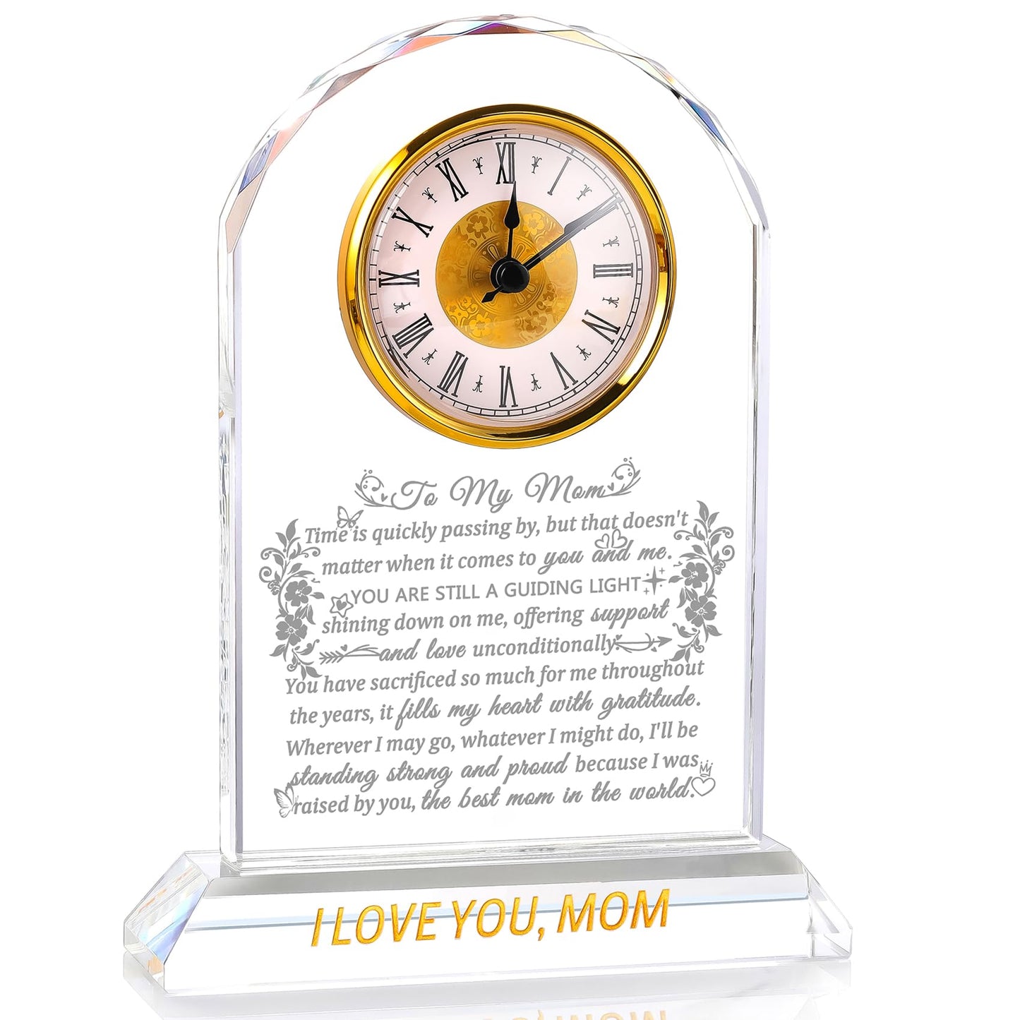 Ornalrist Gifts for Mom Crystal Clock Form Son Daughter on Mother's Day, Birthday - to My Mom Crystal Clock for Mother Desk Home Decor (8.8in, Gift Boxed)