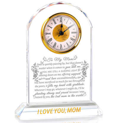 Ornalrist Gifts for Mom Crystal Clock Form Son Daughter on Mother's Day, Birthday - to My Mom Crystal Clock for Mother Desk Home Decor (8.8in, Gift Boxed)