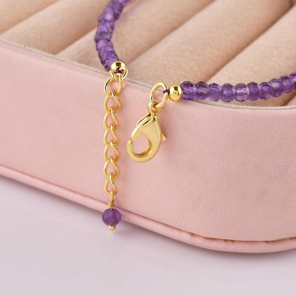 InfinityGemsArt Amethyst Bracelets For Women, February Birthstone Natural Purple Stone, Chakra Healing Crystal Freshwater Pearl Beaded Minimalist Lightweight Everyday Wear Jewelry, Gold Plated Chain 8 Inch