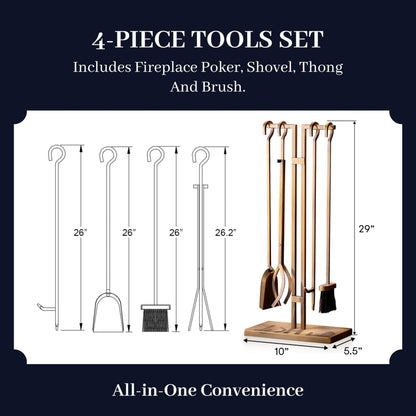 2WAYZ FLAMELY 5-Piece Fireplace Tools Set - Includes Fire Poker, Shovel, Brush, Tongs, Stand - Heavy-Duty Fireplace Accessories and Fire Tools for Indoor or Outdoor Use