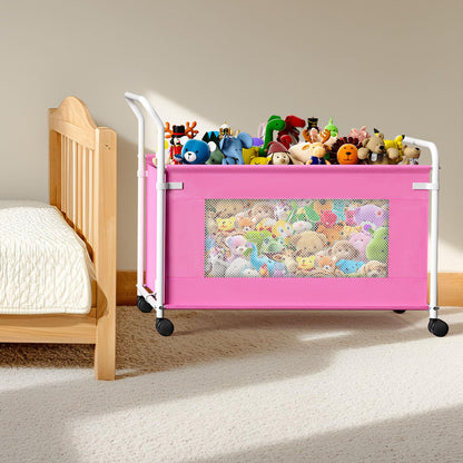KEEGH Extra Large Toy Box for Kids with 360° Rotating Wheels, Heavy Duty Toy Chest for Boys and Girls, Toy Storage Organizer for Kids, Toy Bins for Living Room, Nursery, Bedroom (Pink)