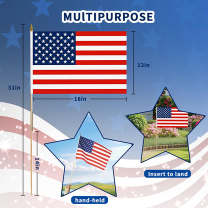 12x18 Inch American Flags on Stick - Patriotic American Flags for Outside, USA Stick Flag Perfect for Independence Day, Memorial Day, 4th of July Decorations (12)