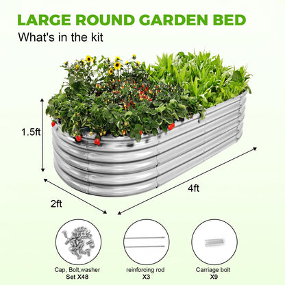 Land Guard 4×2×1.5ft Galvanized Raised Garden Bed Kit, Galvanized Planter Garden Boxes Outdoor, Oval Large Metal Raised Garden Bed for Vegetables……… (Classic Silver