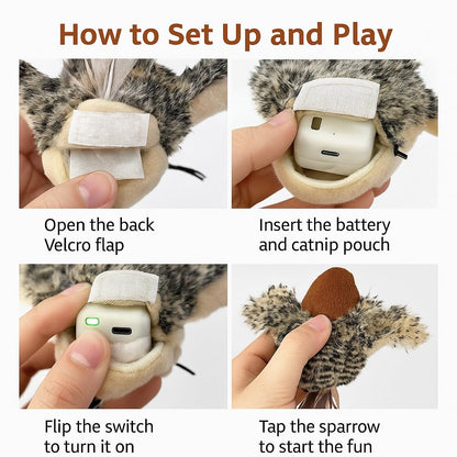 CKFPS Flying Bird Cat Toy (Not a Flying Bird) – Interactive Flappy Bird Toy for Indoor Cats, USB Rechargeable with Real Feathers, Chirping Sounds & Remote Control