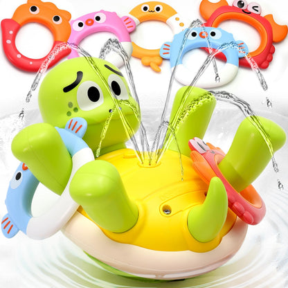 Sizobi Baby Bath Toys, Rechargeable Turtle Bath Toy Sprinkler for Toddler with 5 Rings, Bathtub Fountain Spray Toy,Pool Water Bath Toys for Kids Ages 1-3, Boys Outdoor Water Table Toy Birthday Gifts