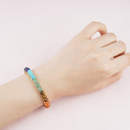 ASGIFT 7 Chakra Bracelet Adjustable 14K Gold Wire Wrapped Gemstone Beads Bracelet Natural Crystal Stone Yoga Meditation Bracelets Jewelry Gift for Women