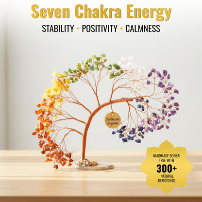 ANAYA AGATE 7 Chakra Crystal Tree of Life – Handmade Healing Gemstone Bonsai Trees for Home & Office Décor – Feng Shui Money Tree for Positive Energy, Good Luck & Spiritual for Women