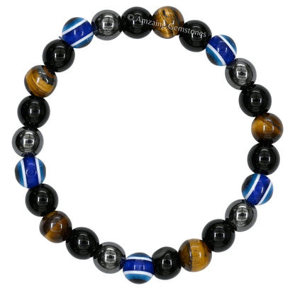 Amazing Gemstone Ultimate Triple Protection Bracelets for Men Women, Evil Eye Bracelet for Protection, Tiger Eye Bracelet, Hematite, Black Obsidian Mens Bracelet, Bad Energy Protection