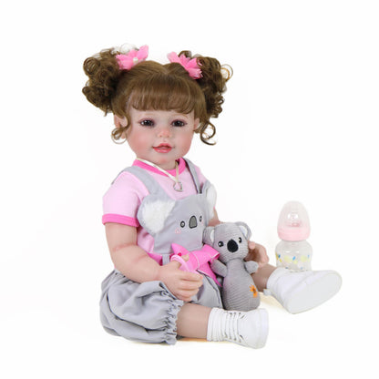 Koala Cuddles – 22” Realistic Reborn Toddler Girl Doll with Rooted Hair, 3D Hand-Painted Face & Full Soft Vinyl Body – Pink & Gray Outfit, Plush Animal, Pacifier, Bottle & Accessories – Ages 3+