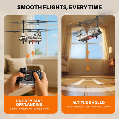 SYMA Remote Control Helicopter, S52H Military Transport RC Helicopter with Altitude Hold, One Key take Off/Landing, LED Light, Low Battery Reminder, Army Toys for Kids and Military Fans