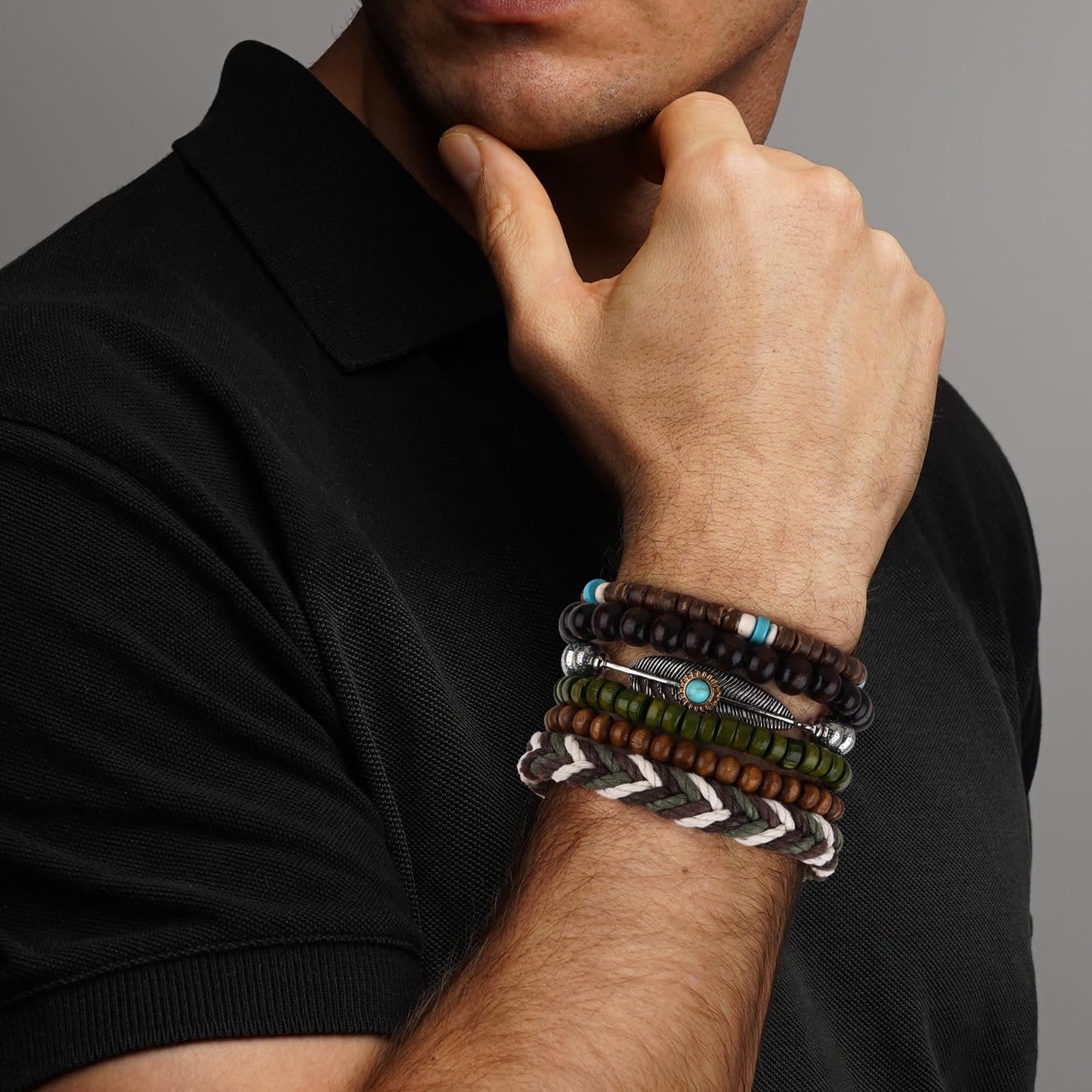 Giovanchi 44 PCS Beaded Bracelets for Mens Larger Size Women Adjustable Boho Punk Braided Wooden Bead Bracelet Bulk Wood Bangles Wristbands Meaningful Jewelry Gift