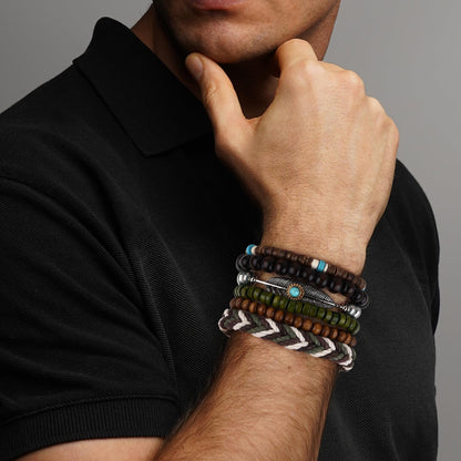 Giovanchi 44 PCS Beaded Bracelets for Mens Larger Size Women Adjustable Boho Punk Braided Wooden Bead Bracelet Bulk Wood Bangles Wristbands Meaningful Jewelry Gift