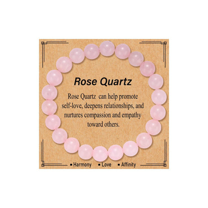 Kenailw Rose Quartz Crystal Beaded Bracelet for Women Gemstone Bracelet Natural Stone Anxiety Healing Protection Jewellery Gifts for Her Mum Daughter Gift
