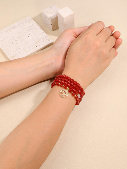 Jovivi 108 Mala Beads Bracelet Necklace, Natural Red Agate Healing Crystal Stones Prayer Beads Yoga Meditation Gemstone Necklace Gold Copper Tree Life Pendant